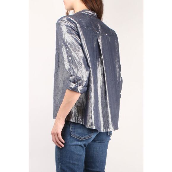 XIRENA Graycen Shimmer Lurex Cotton Button Down Shirt Top Garmentory L $225 - Picture 11 of 11